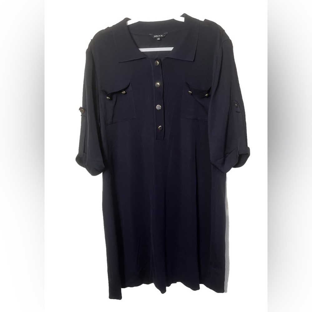 Misook Dark Navy Knee Length Dress with 3/4 Sleeves and Button Detailing Size 1X